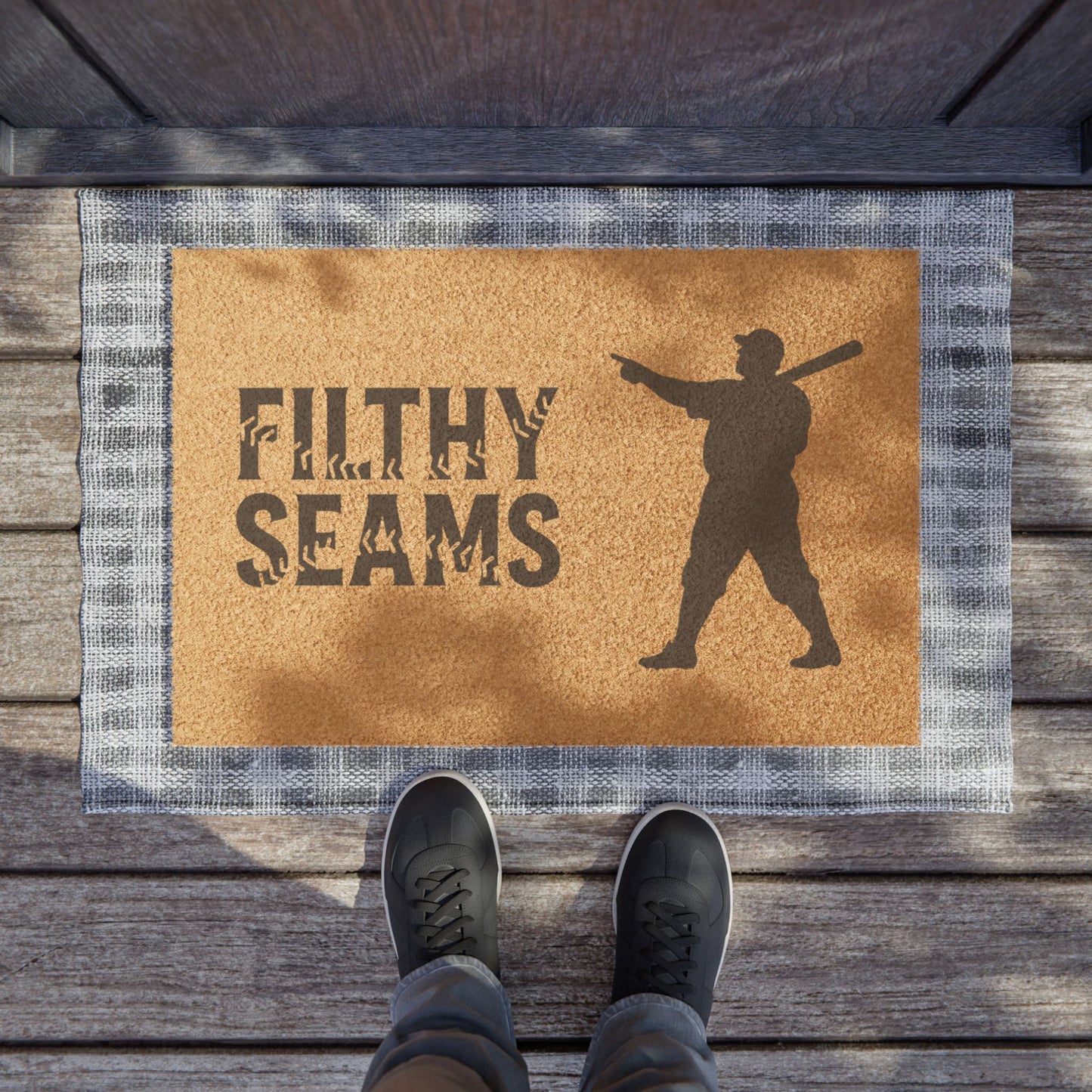 Filthy Seams Baseball Doormat – Where Hustle Meets Dirt